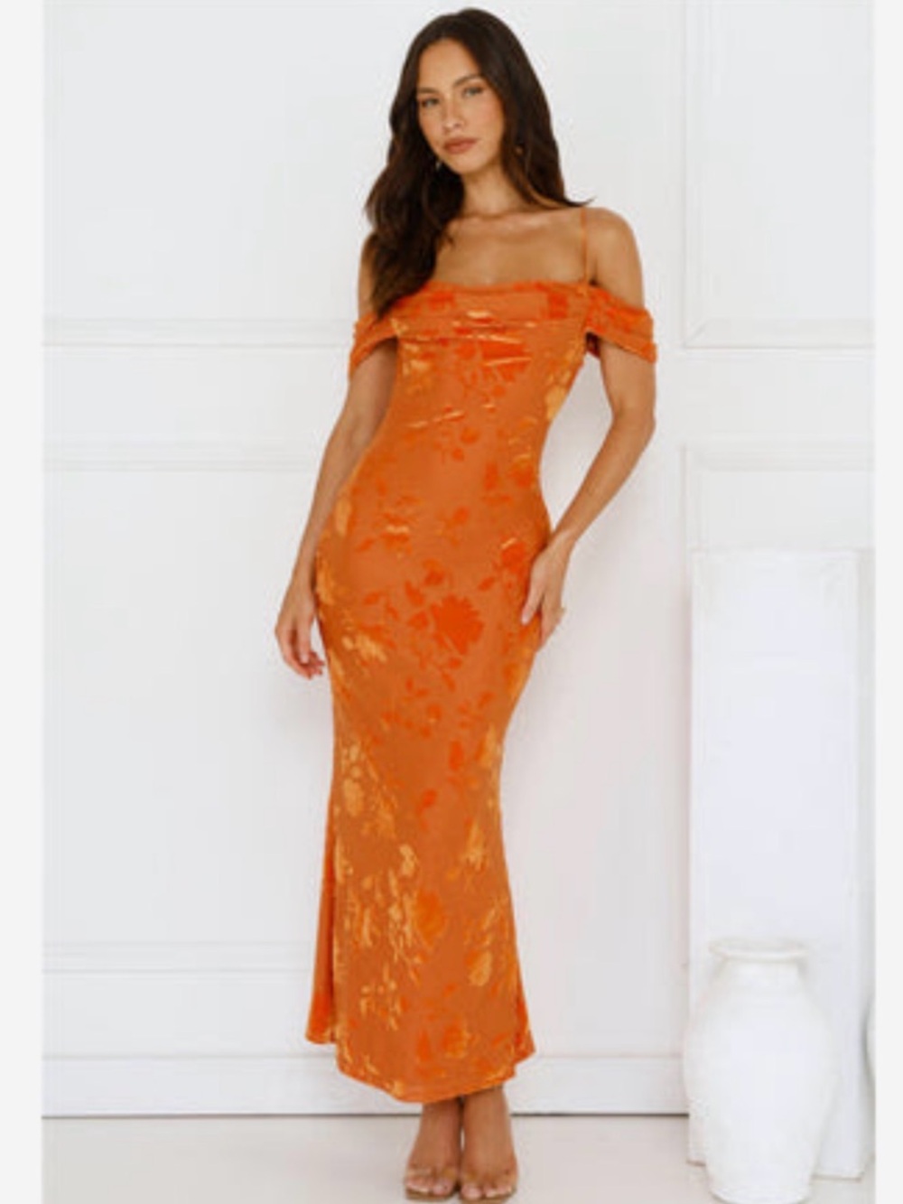 Hello Molly Orange Floral Cowl Slip Maxi Dress